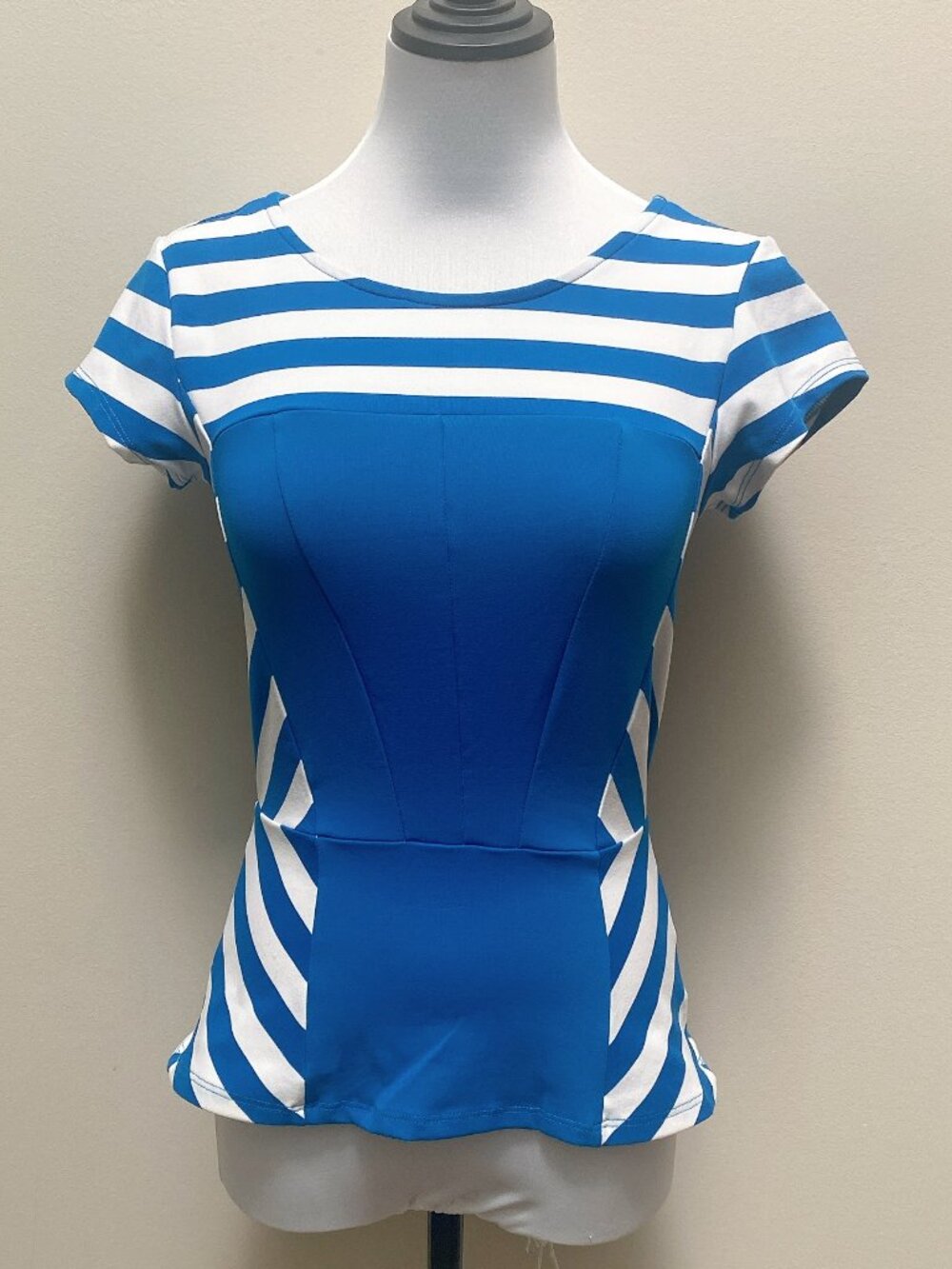 NWOT BeBe Nautical Blue & White Striped Fitted Blouse Top